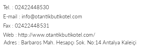 Otantik Butik Otel telefon numaralar, faks, e-mail, posta adresi ve iletiim bilgileri